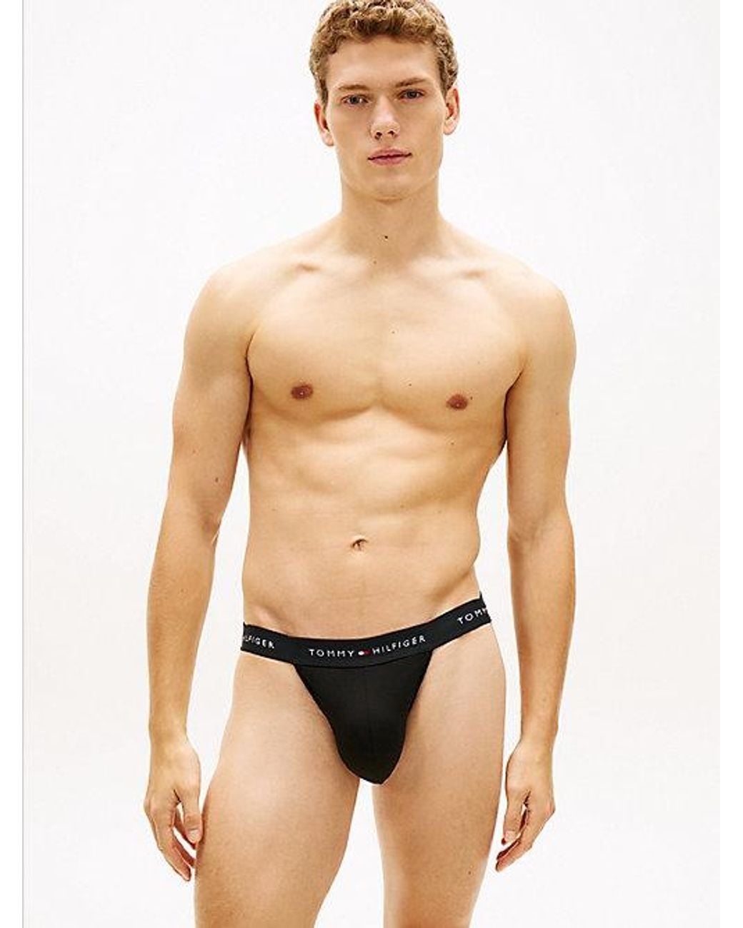 Tommy Hilfiger Black 3 Pack Signature Logo Waistband Jockstraps for men
