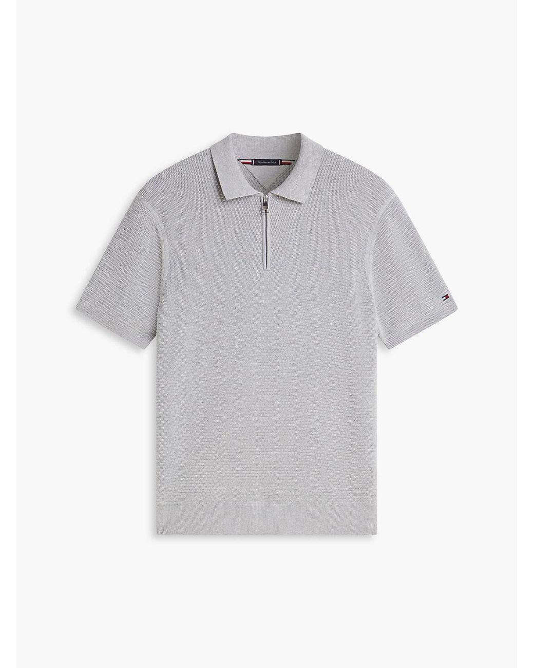 Tommy Hilfiger Gray Regular Fit Textured Knit Zip Polo Shirt for men