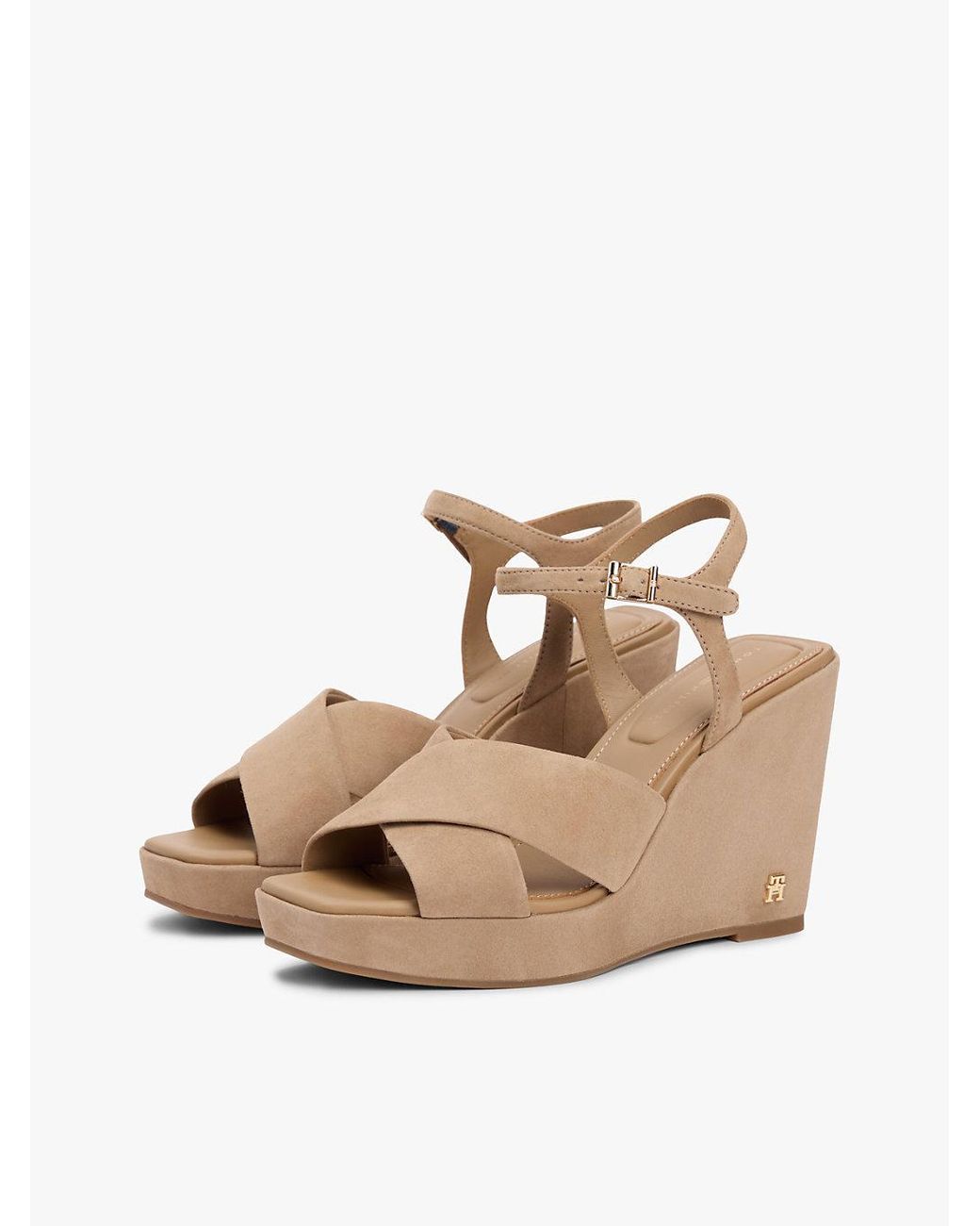 Tommy Hilfiger White Suede High Wedge Heel Sandals