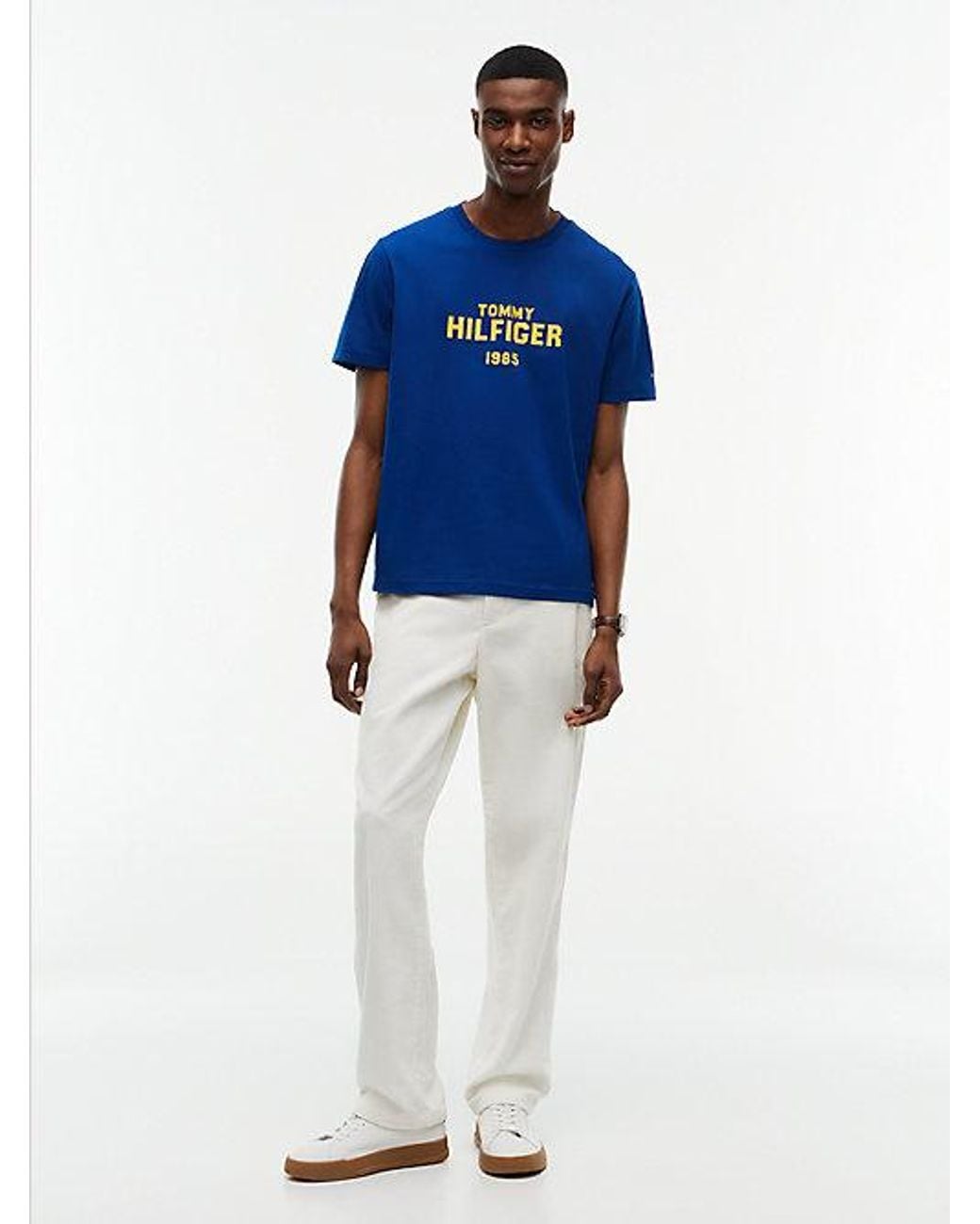 Tommy Hilfiger Blue Contrast Logo Crew Neck Jersey T-Shirt for men
