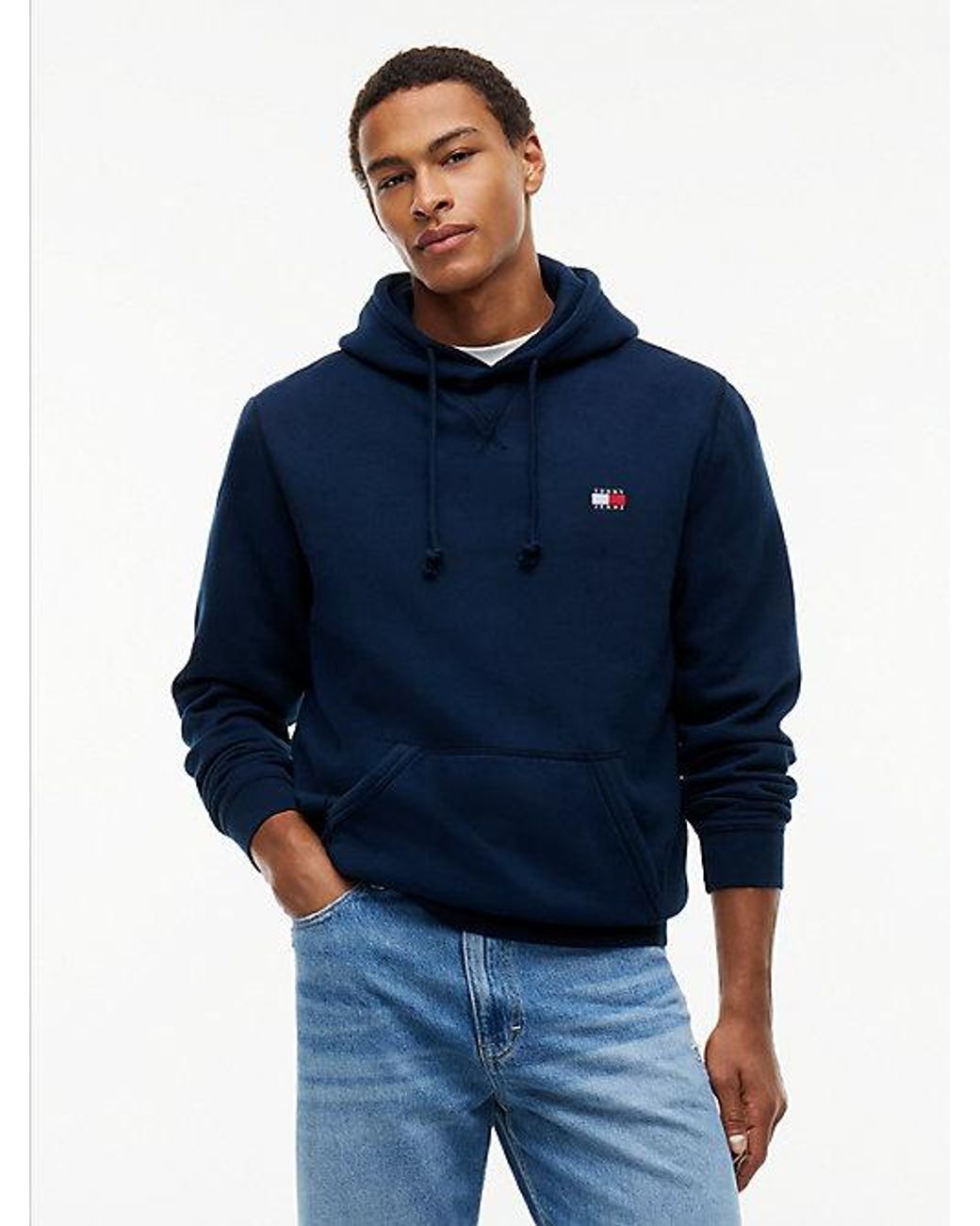 Tommy Hilfiger Blue Tommy Badge Fleece Drawstring Hoody for men