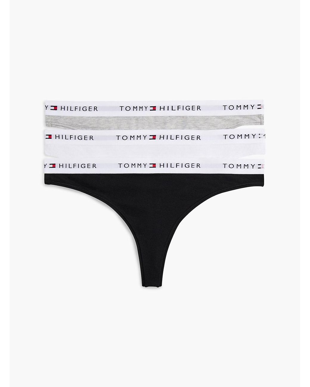 Tommy Hilfiger White Essential 3-Pack Repeat Logo Waistband Thongs