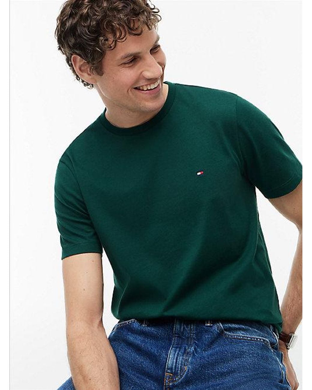Tommy Hilfiger Green Flag Embroidery Jersey Crew Neck T-Shirt for men