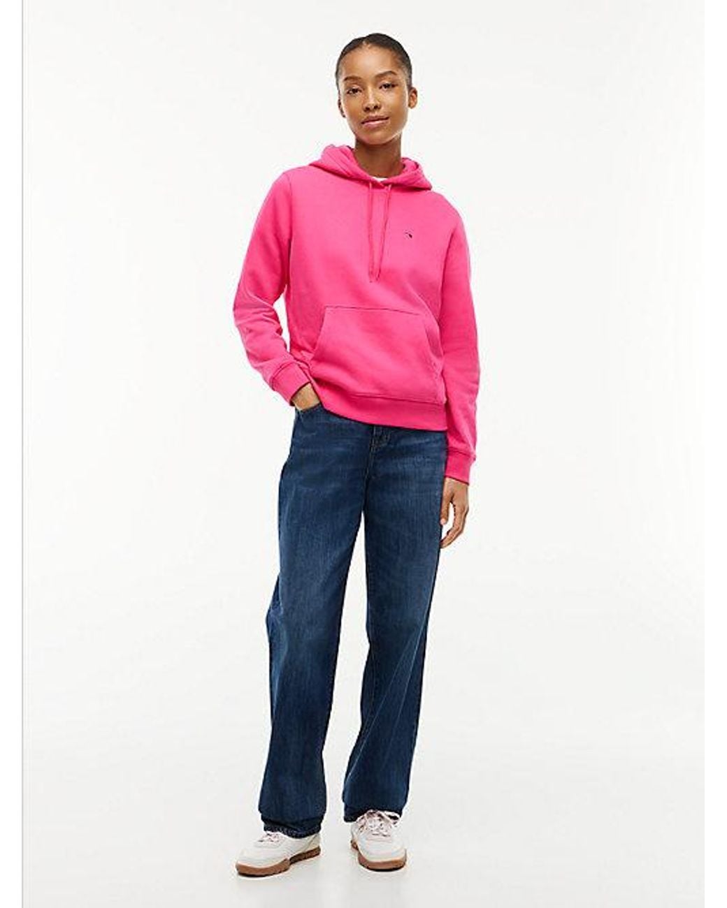 Tommy Hilfiger Pink Tommy Jeans Flag Embroidery Fleece Drawstring Hoody