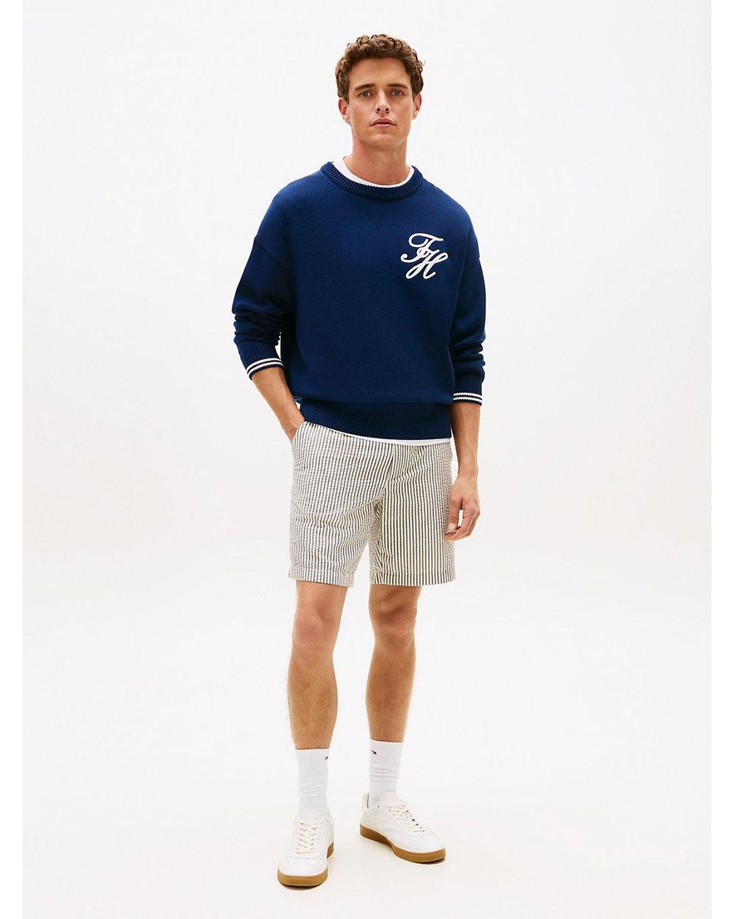 Tommy Hilfiger Blue Dover Seersucker Stripe Regular Fit Chino Shorts for men