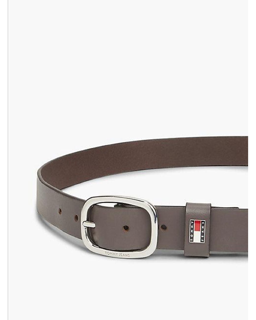 Tommy Hilfiger Brown Leather Oval Buckle Logo Plaque Belt