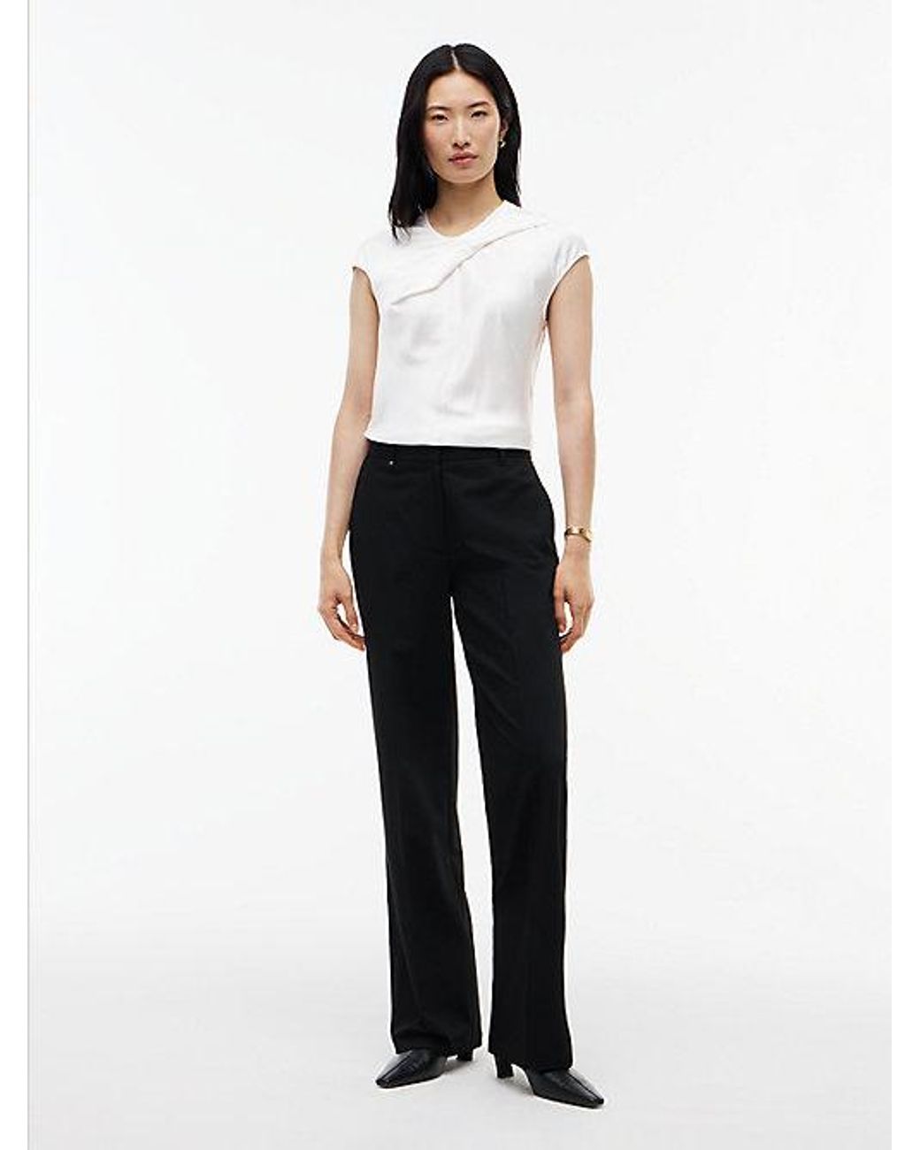 Tommy Hilfiger White Twist Front Satin Cap Sleeve Top