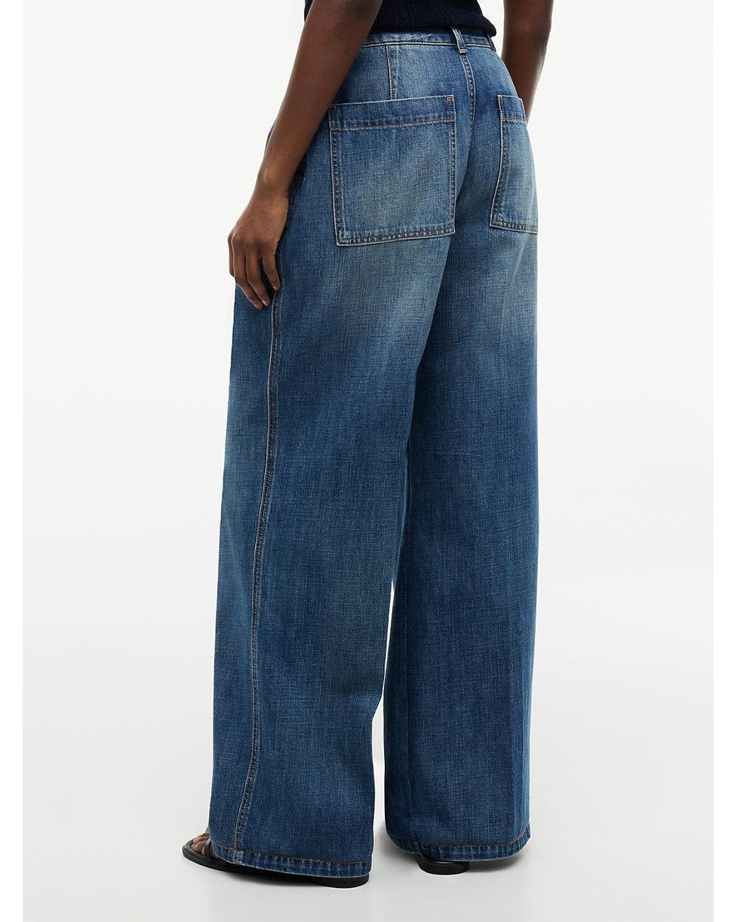 Tommy Hilfiger Blue Pleated Mid Rise Wide Leg Jeans