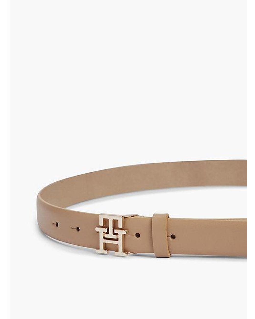Tommy Hilfiger Natural Leather Th Monogram Plaque Buckle Belt
