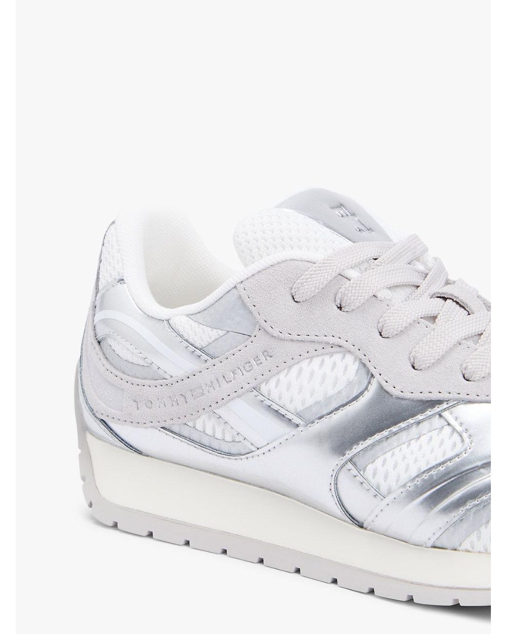 Tommy Hilfiger White Mixed Texture Metallic Trainers With Leather
