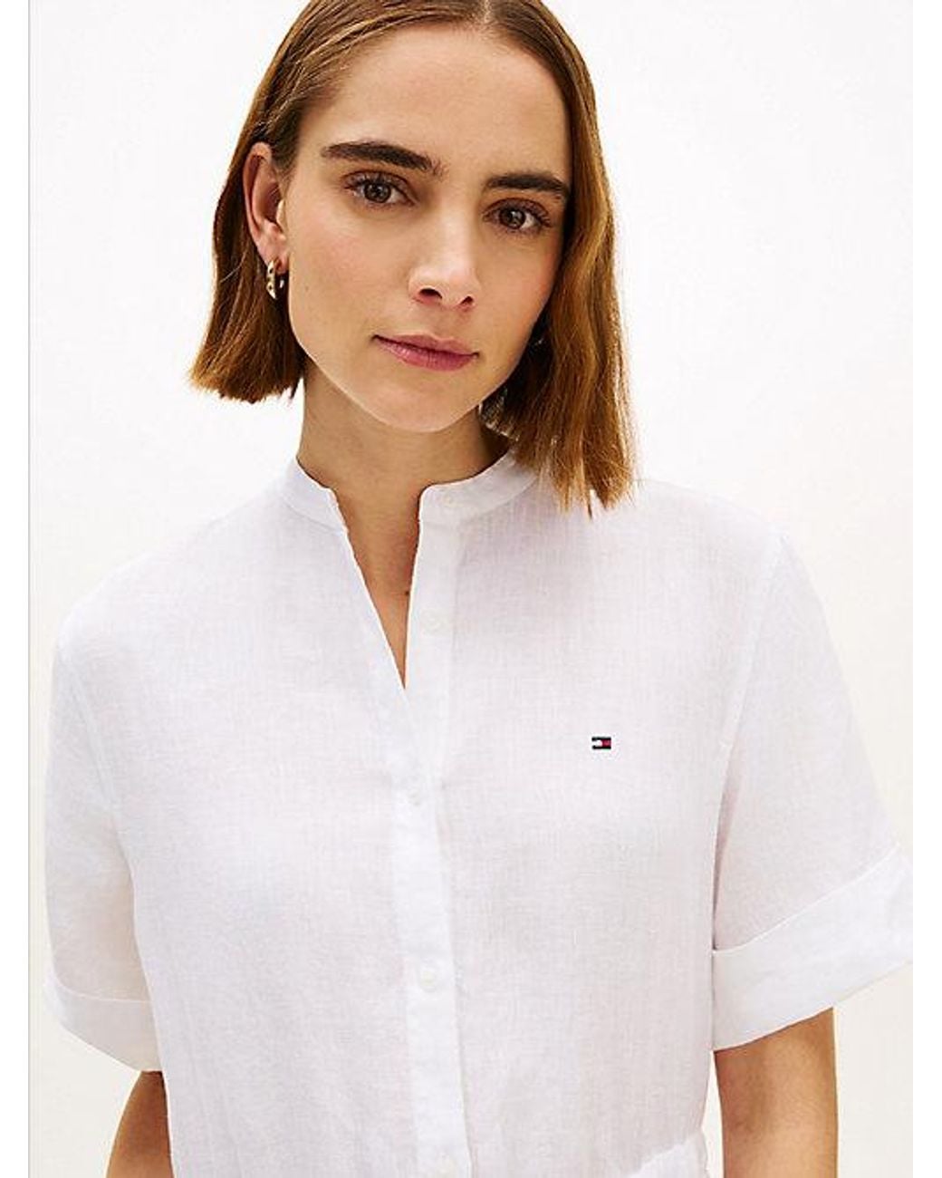 Tommy Hilfiger White Pure Linen Midi Shirt Dress
