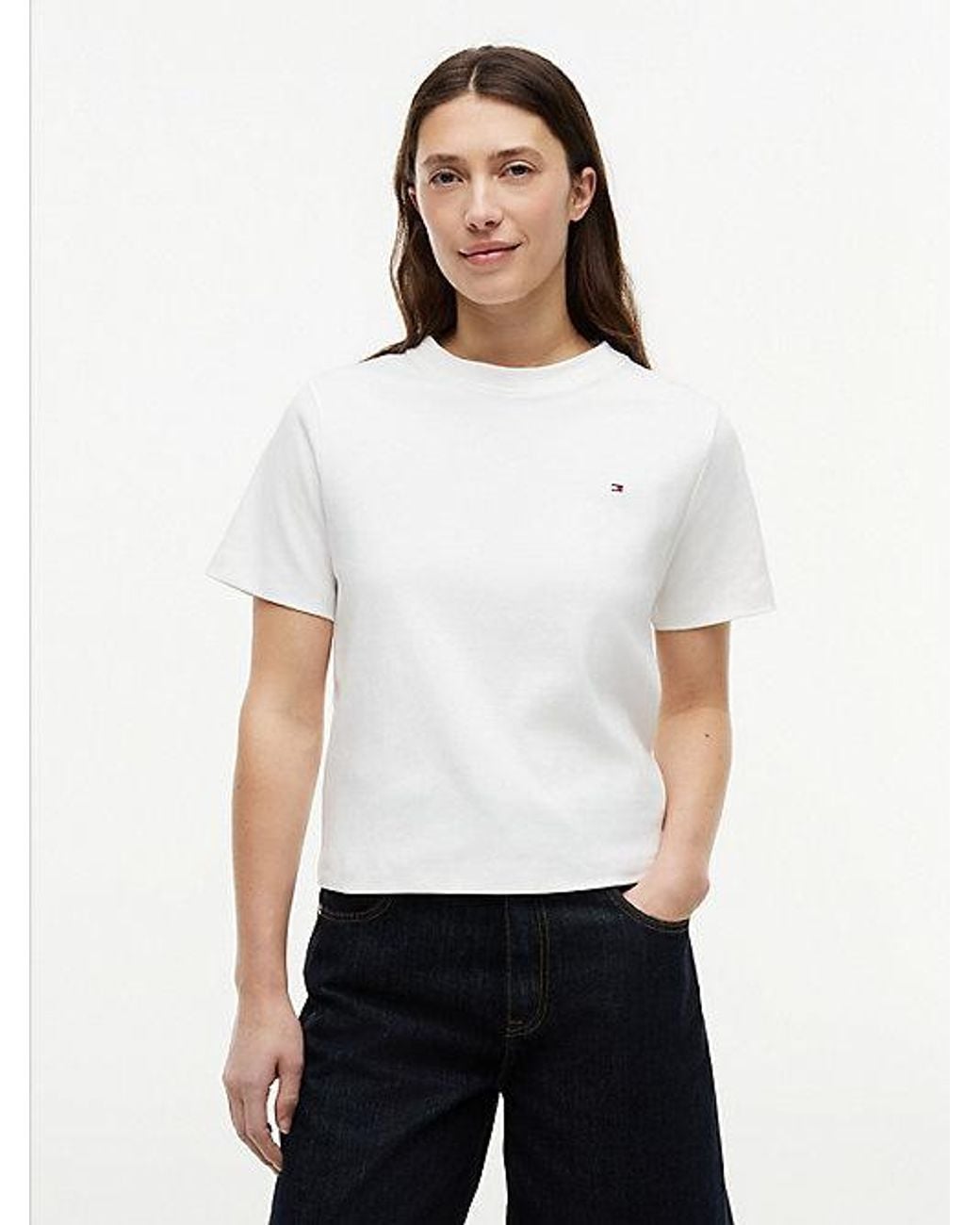 Tommy Hilfiger White Interlock Knit Boxy Crew Neck T-Shirt