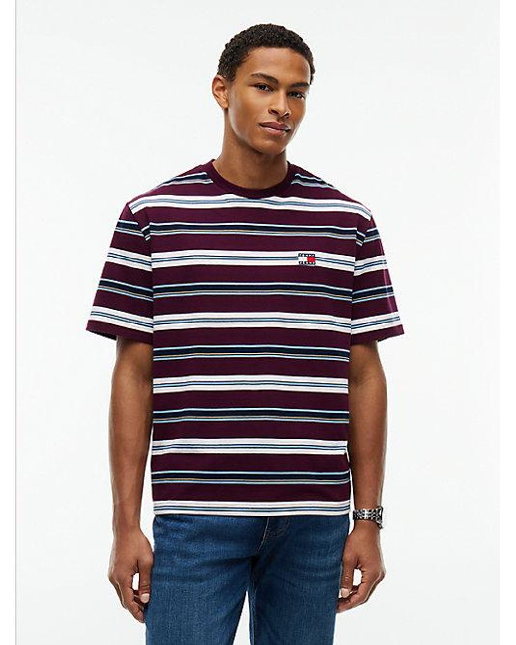 Tommy Hilfiger Red Tommy Jeans Badge Stripe Oversized Jersey T-Shirt for men