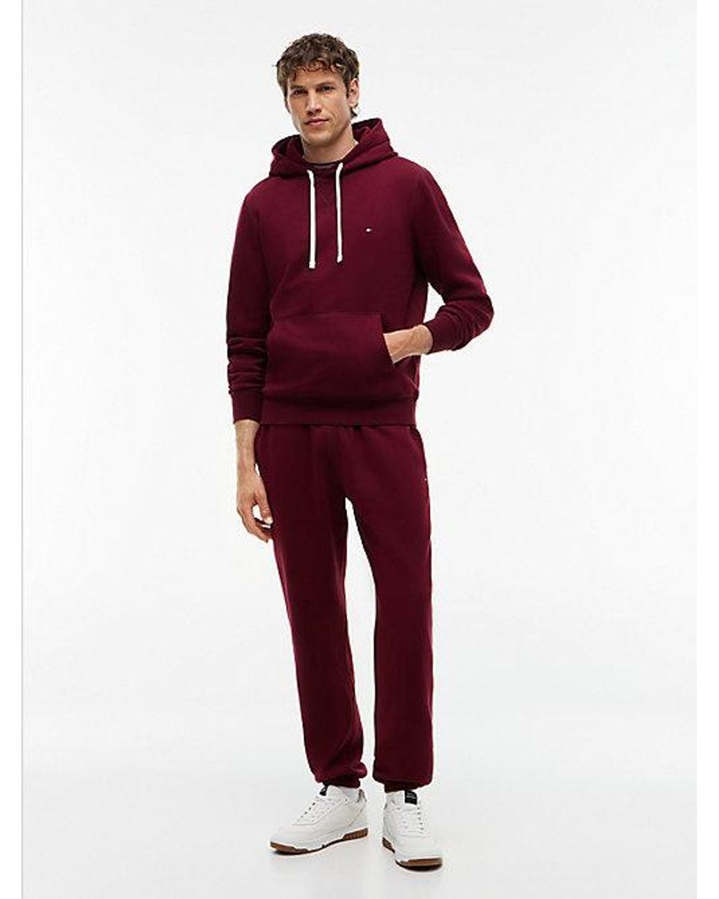 Tommy Hilfiger Red Contrast Drawstring Fleece Cuffed Joggers for men