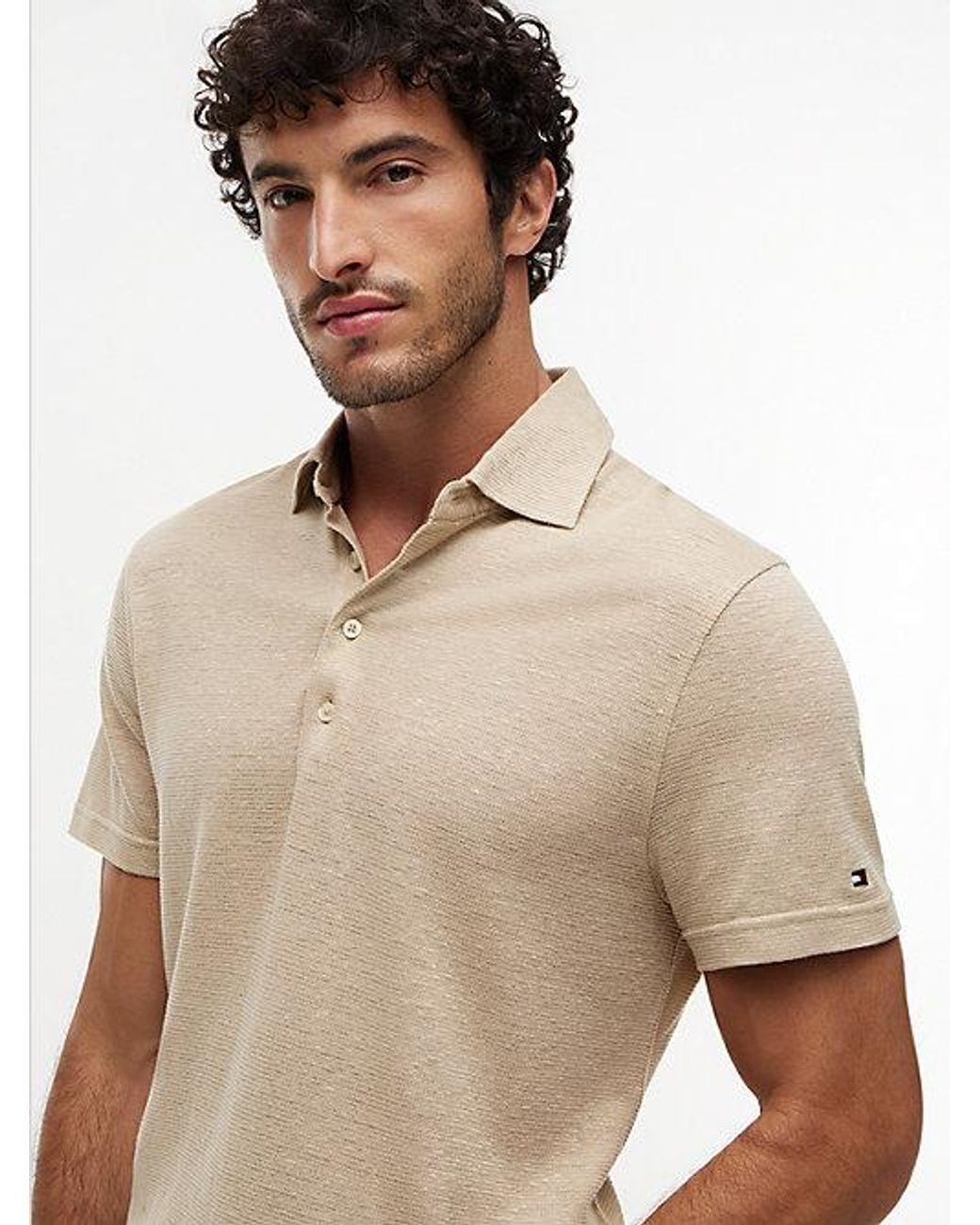 Tommy Hilfiger Blue New York Label Regular Fit Linen Blend Polo Shirt for men