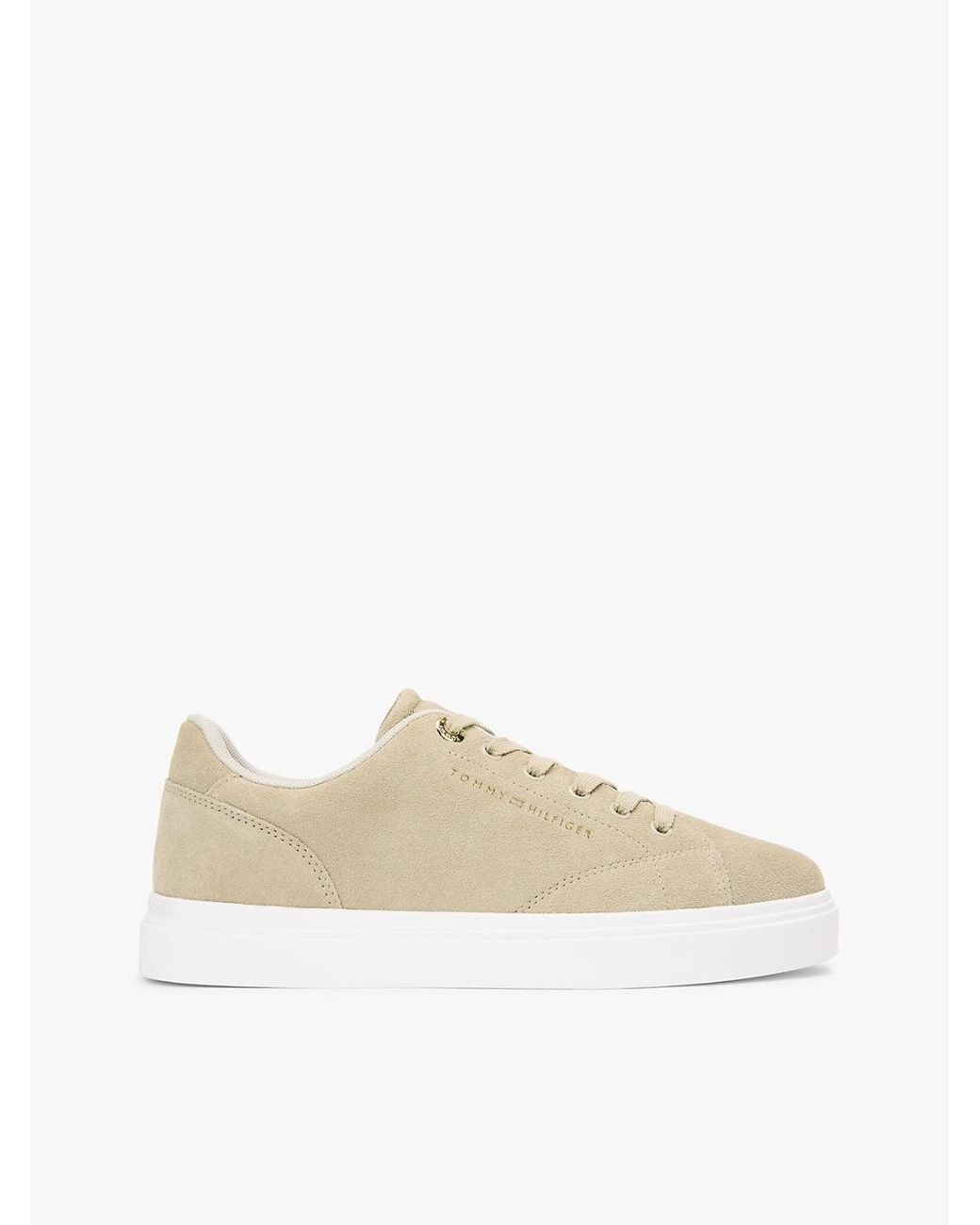 Tommy Hilfiger White Suede Metallic Logo Cupsole Trainers