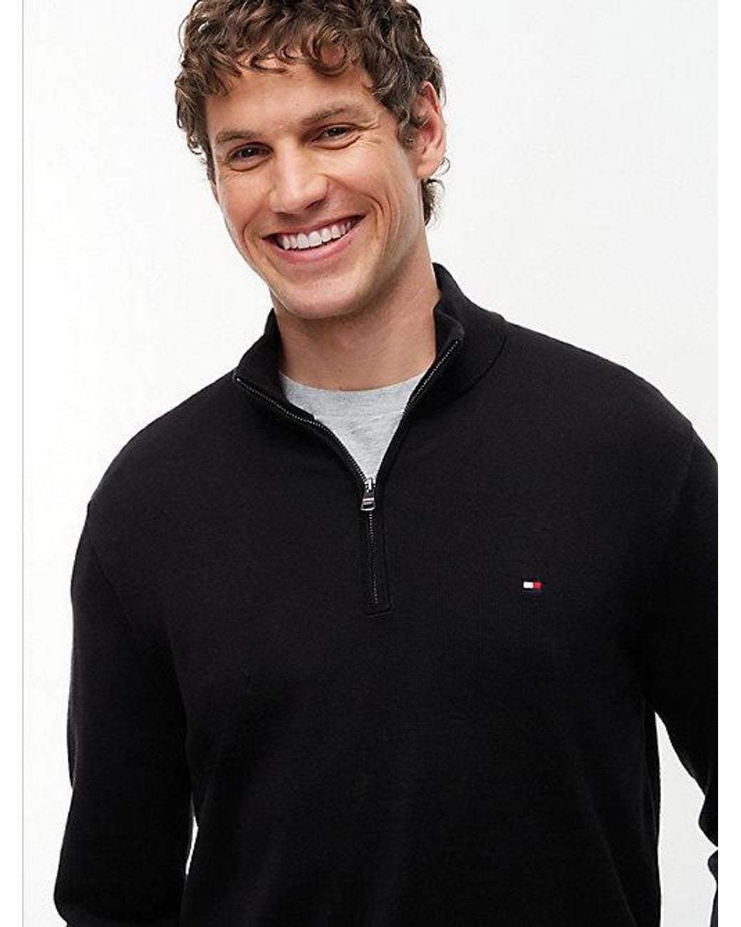 Tommy Hilfiger Black Quarter Zip Mock Neck Jumper for men