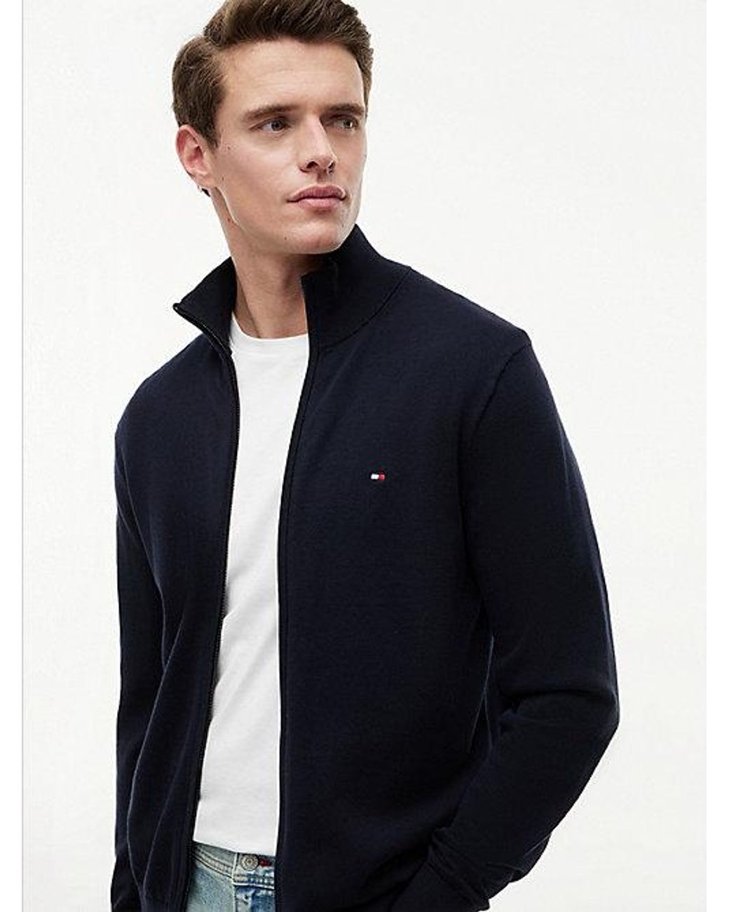 Tommy Hilfiger Blue Essential Cotton Zip Thru Sweater for men