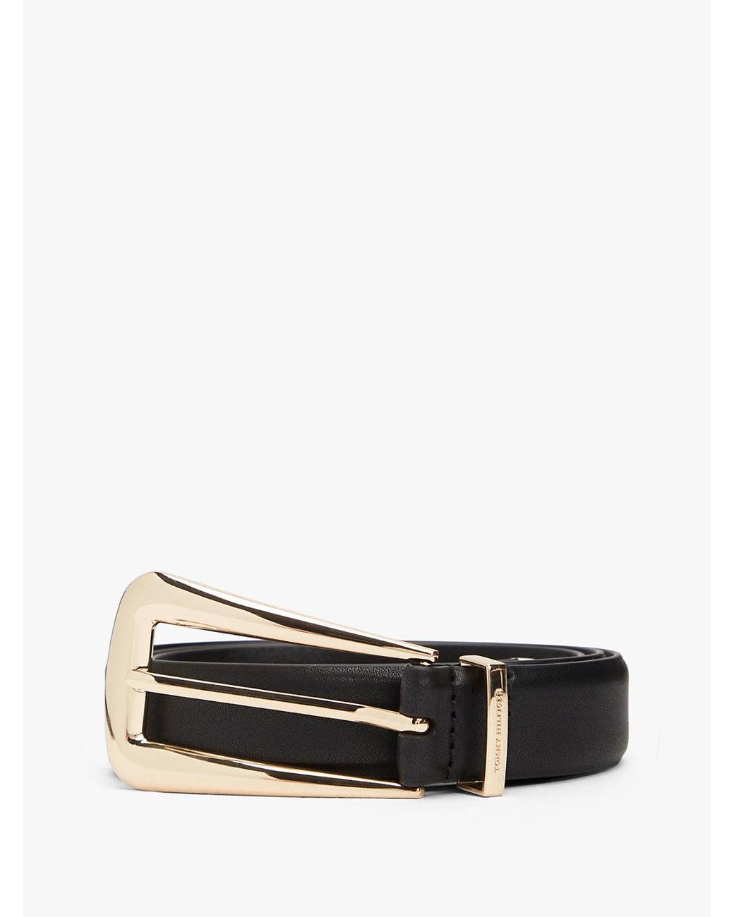 Tommy Hilfiger Black Elongated Rectangular Buckle Leather Belt
