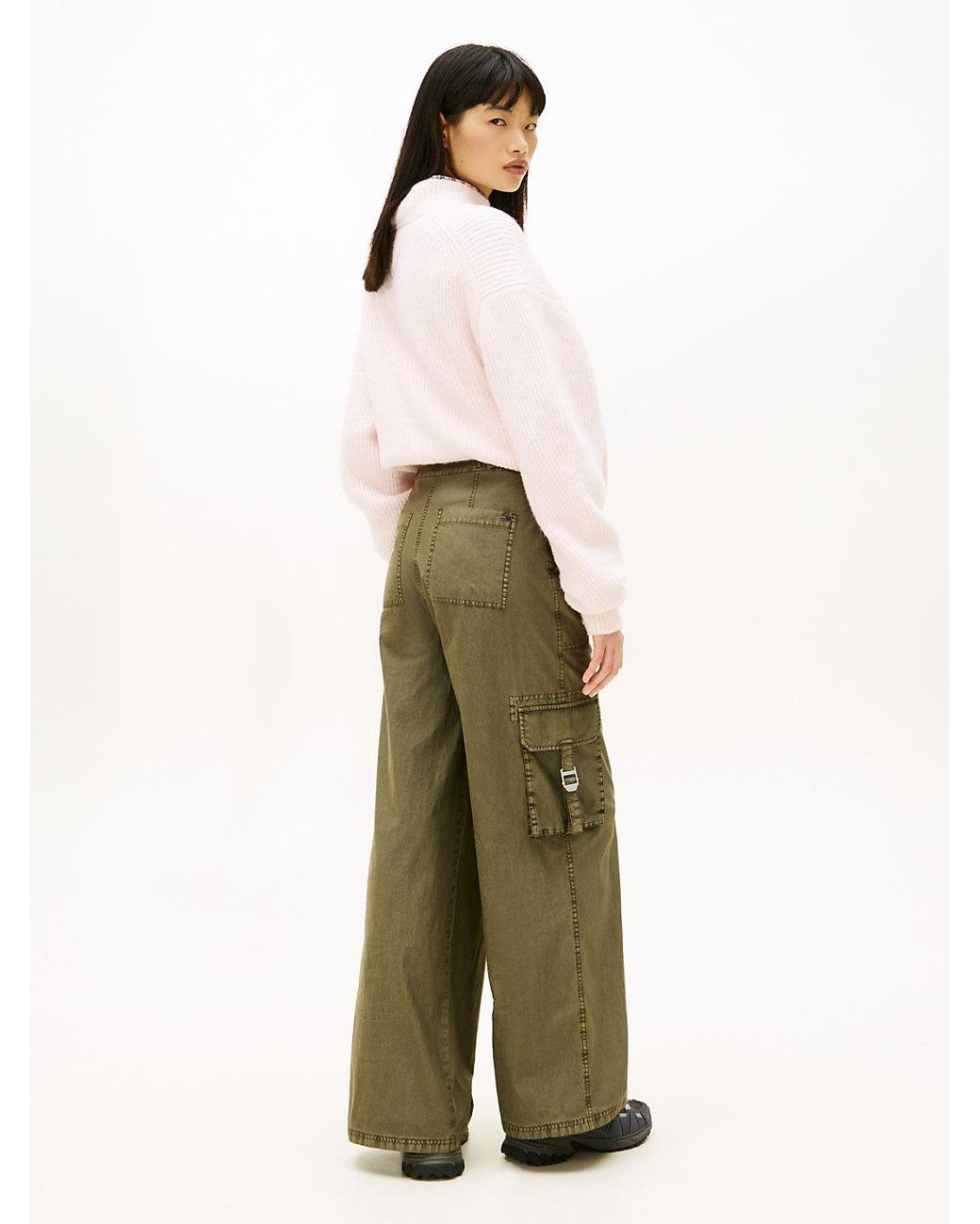 Tommy Hilfiger Natural Wide Leg Twill Cargo Trousers