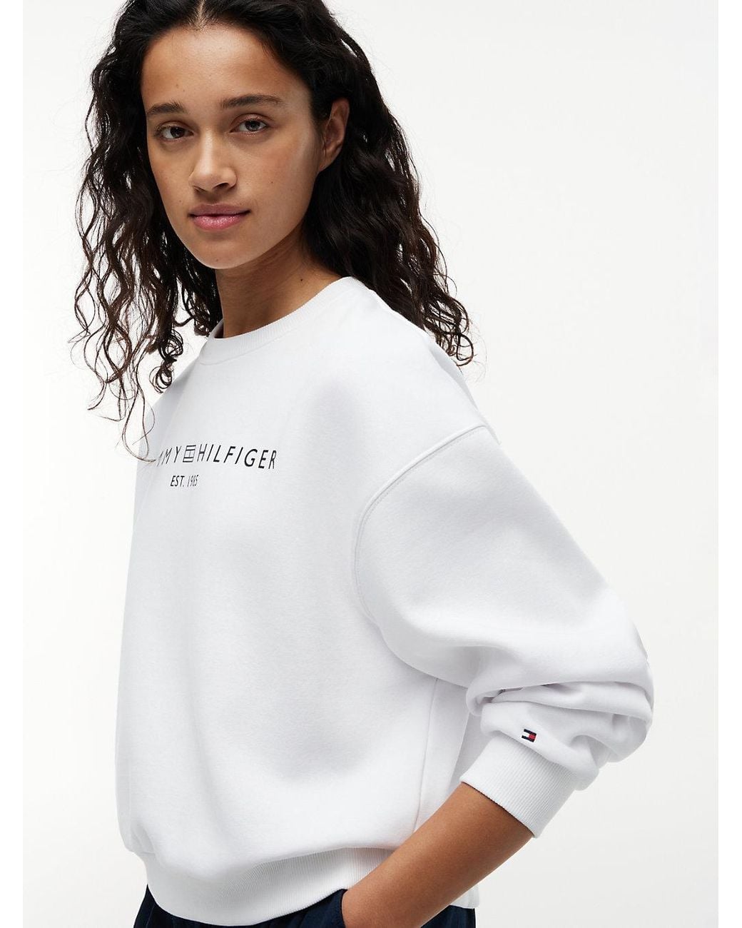 Tommy Hilfiger White Logo Relaxed Fleece Sweatshirt