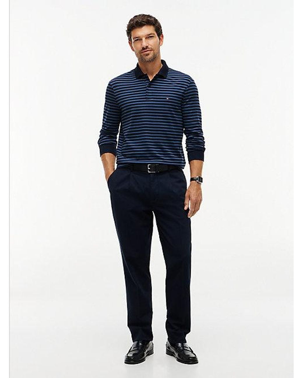 Tommy Hilfiger Blue Fluid Cotton Long Sleeve Polo Shirt for men