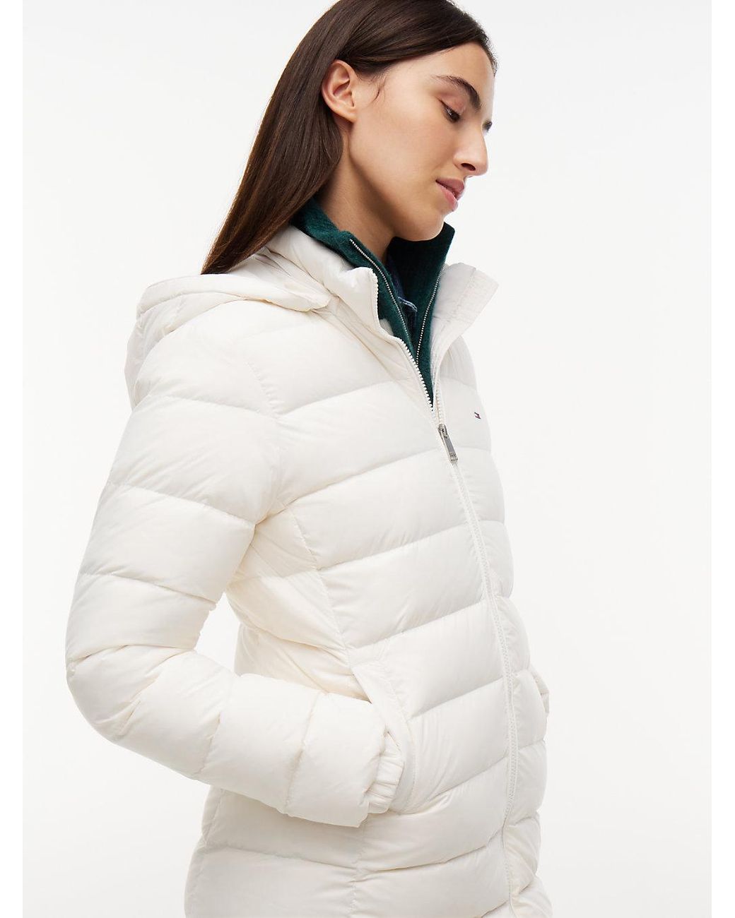 Tommy Hilfiger Blue Slim Shiny Down Hooded Coat