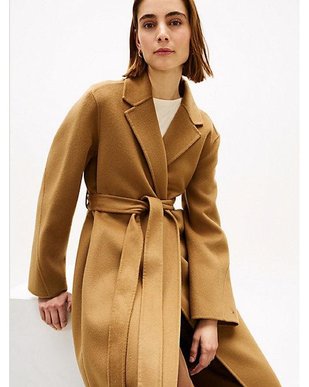 Tommy Hilfiger Metallic Double-faced Wool Blend Belted Longline Coat