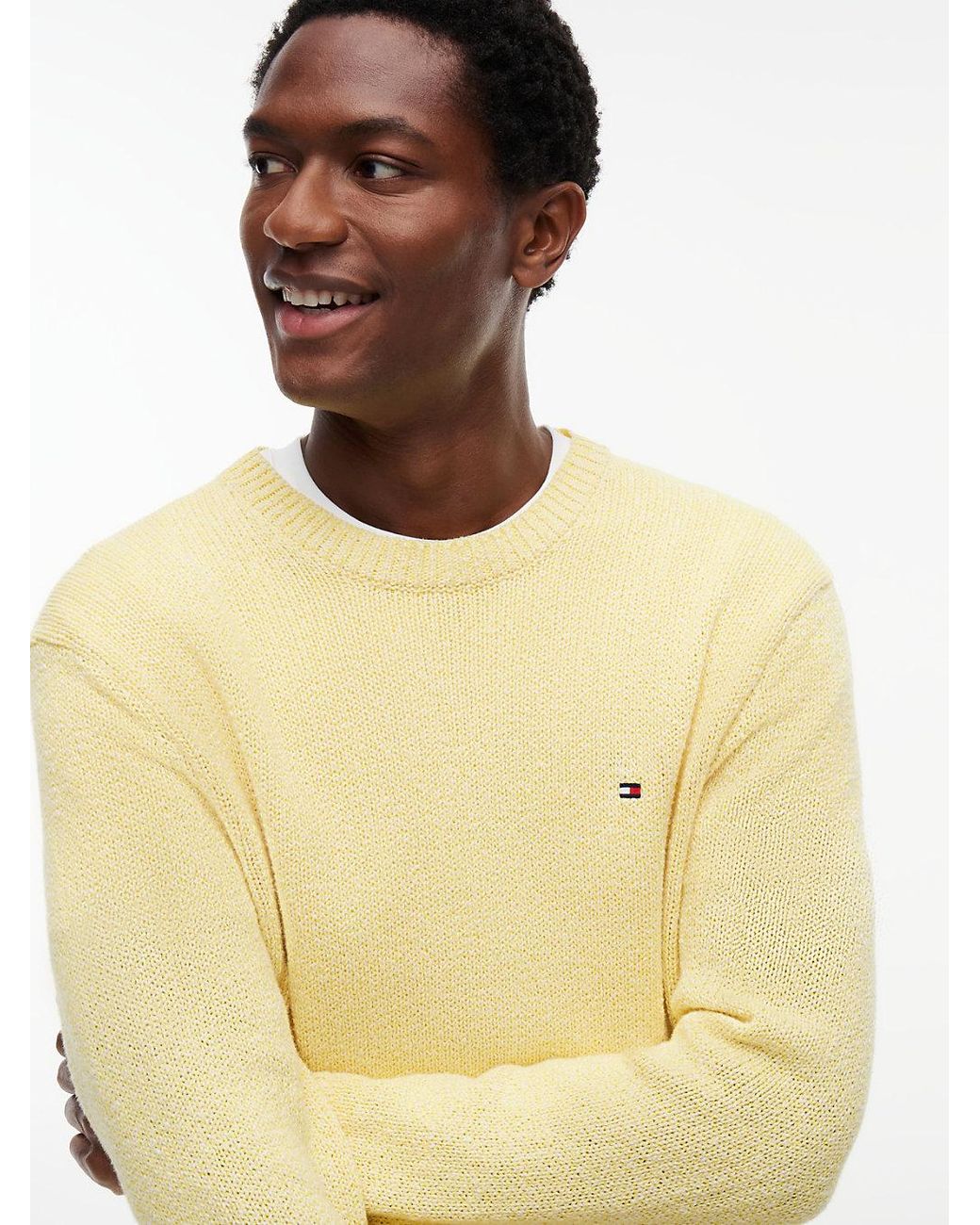 Tommy Hilfiger Natural Two-Tone Bouclé Relaxed Crew Neck Jumper for men