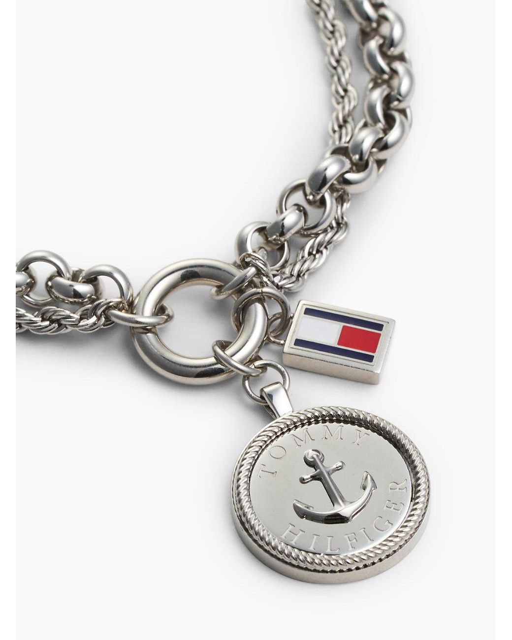 Tommy Hilfiger White Stainless Steel Double Chain Nautical Charm Bracelet