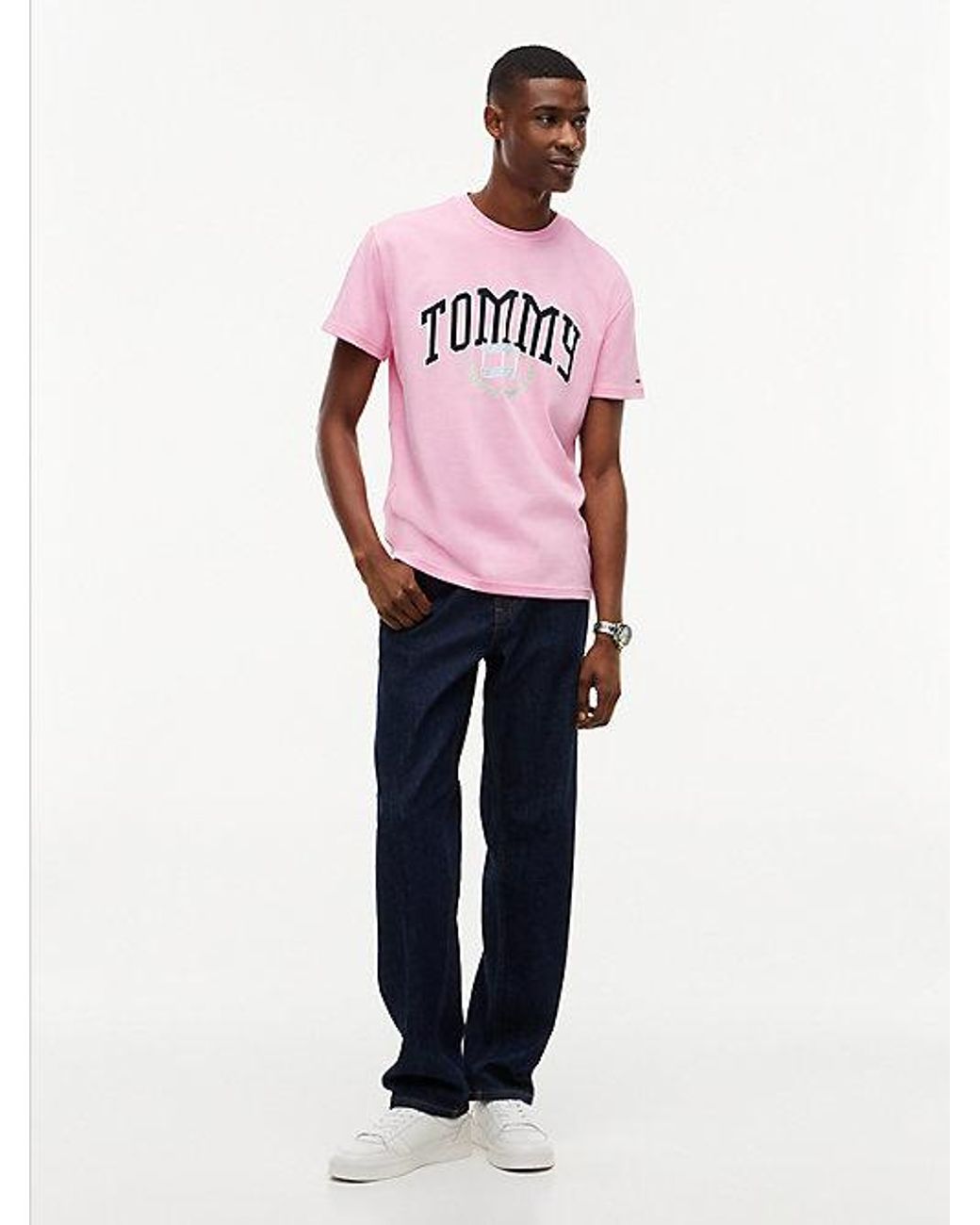 Tommy Hilfiger Pink Tommy Jeans Varsity Logo Jersey T-Shirt for men