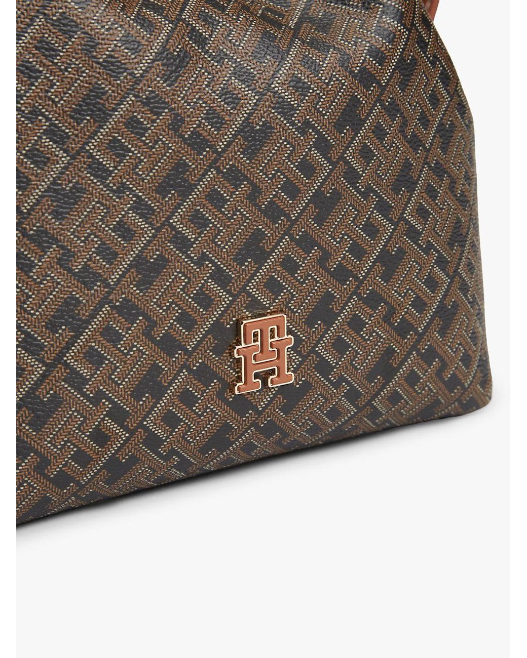 Tommy Hilfiger Brown Th Monoplay Crossbody Drawstring Bucket Bag