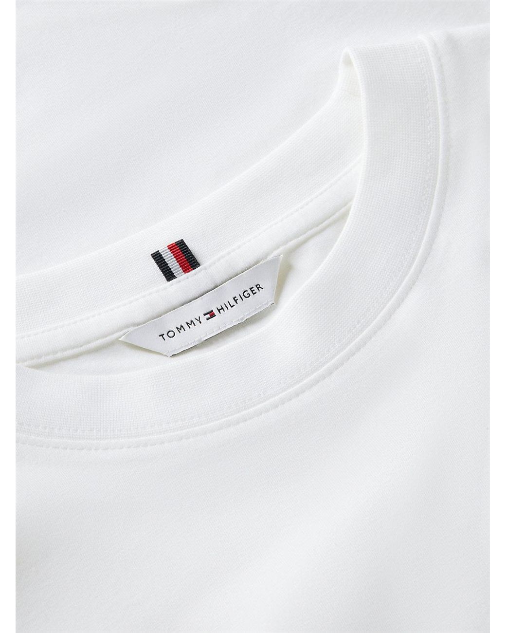 Tommy Hilfiger White Logo Embroidery Crew Neck T-Shirt