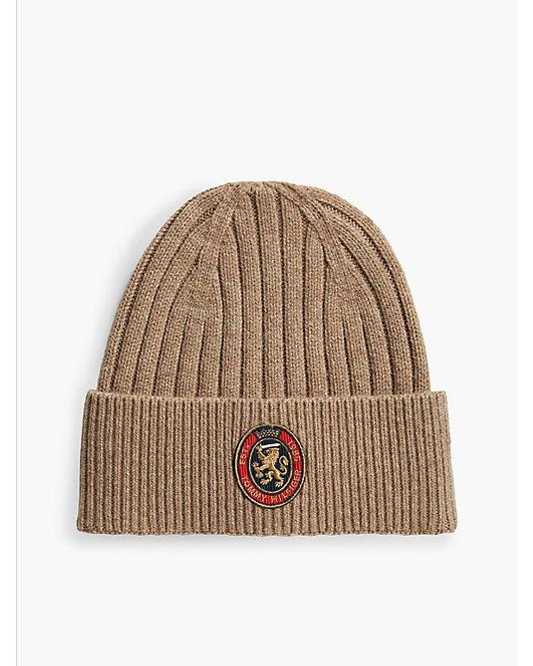 Tommy Hilfiger Natural Lambswool Blend Crest Rib Knit Beanie for men