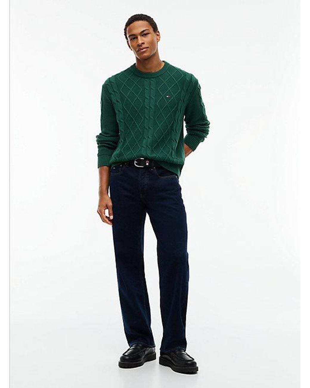 Tommy Hilfiger Green Tommy Jeans Tommy Flag Cable Knit Jumper for men