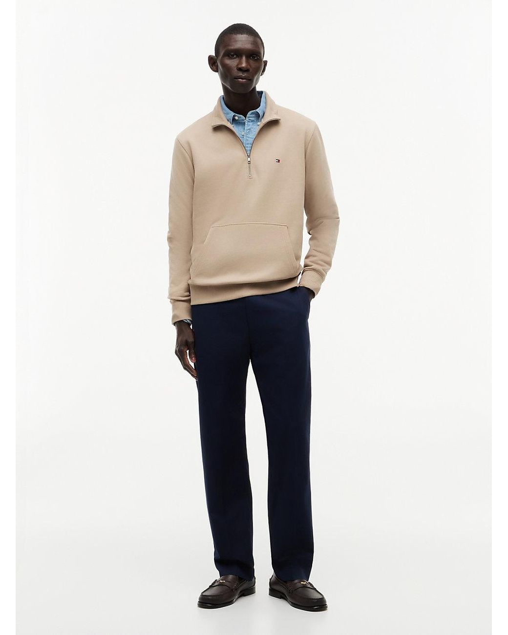 Tommy Hilfiger Natural Flag Embroidery Terry Quarter-Zip Sweatshirt for men