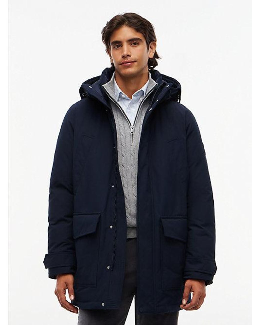 Tommy Hilfiger Blue Logo Patch Down Hooded Rockie Parka for men