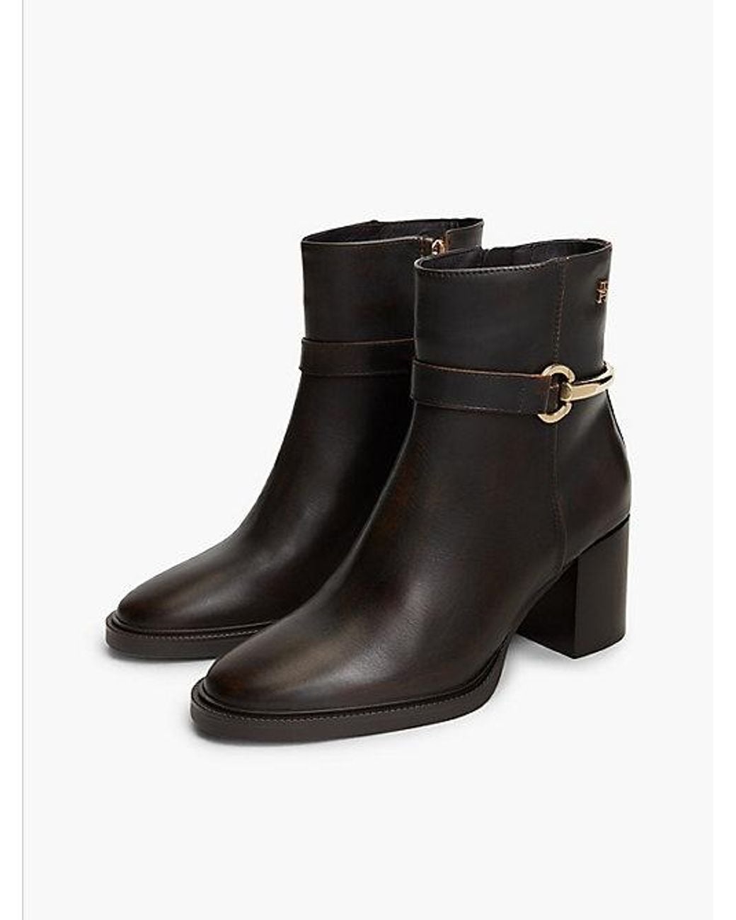 Tommy Hilfiger Black Block Heel Leather Riding Ankle Boots