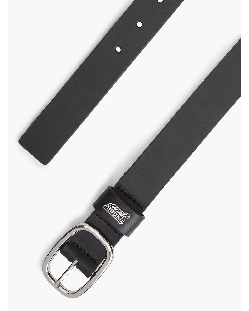 Tommy Hilfiger Black Leather Oval Buckle Logo Plaque Belt