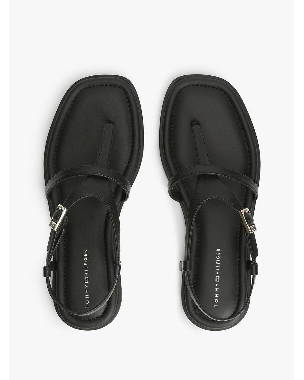 Tommy Hilfiger Black Leather Strap Toe Post Sandals