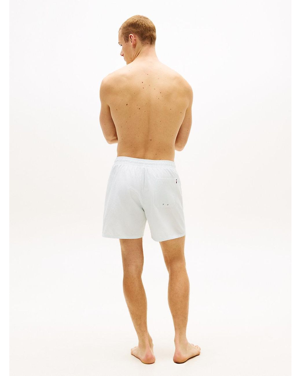Tommy Hilfiger White Essential Ithaca Stripe Mid Length Swim Shorts for men