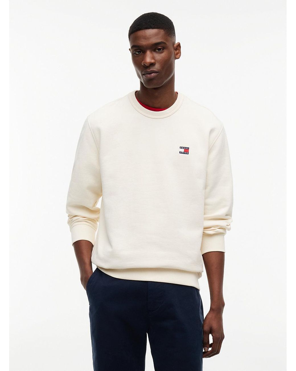 Tommy Hilfiger White Tommy Badge Crew Neck Sweatshirt for men