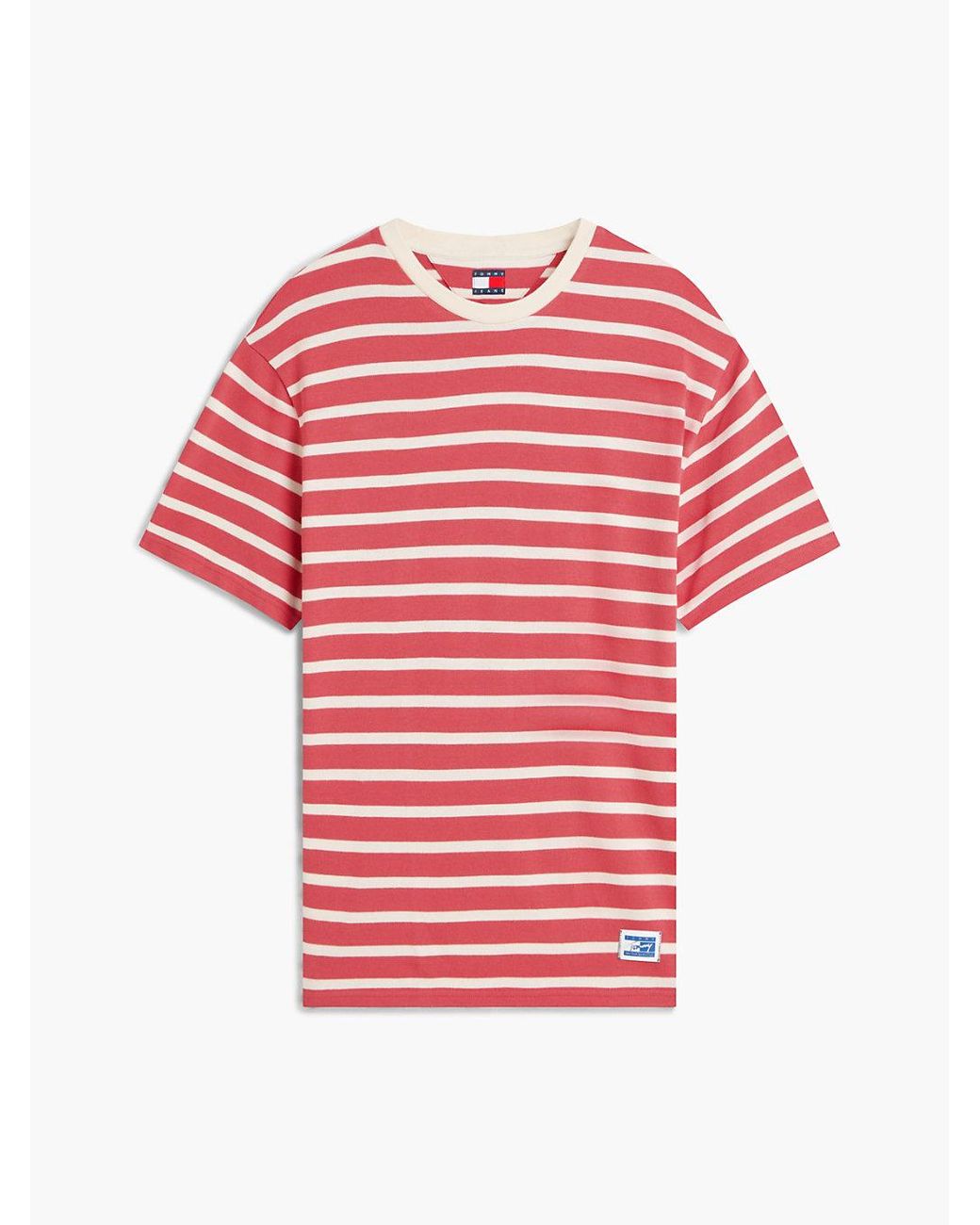 Tommy Hilfiger White Logo Label Stripe Relaxed Jersey T-Shirt for men
