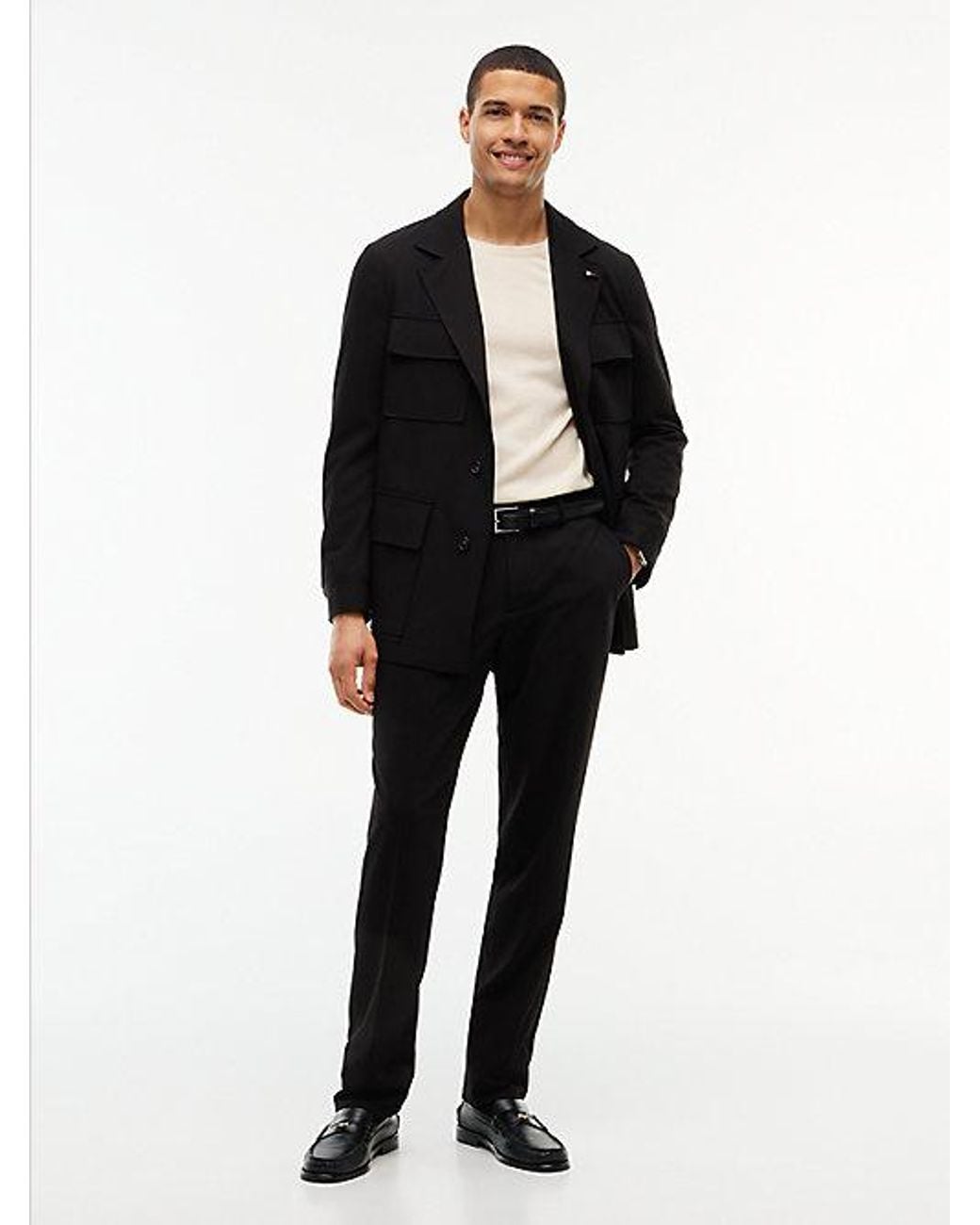 Tommy Hilfiger Black Tech Twill Trousers With Wool for men