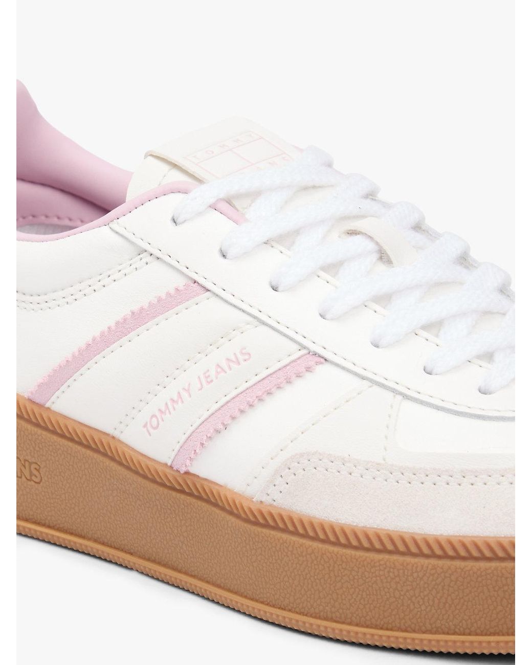 Tommy Hilfiger Natural The Greenwich Leather Mixed Texture Platform Trainers