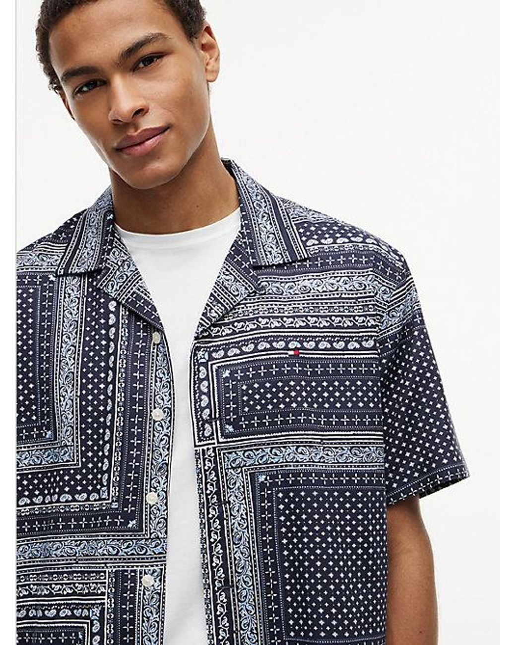 Tommy Hilfiger Blue Relaxed Fit Bandana Print Short Sleeve Shirt for men