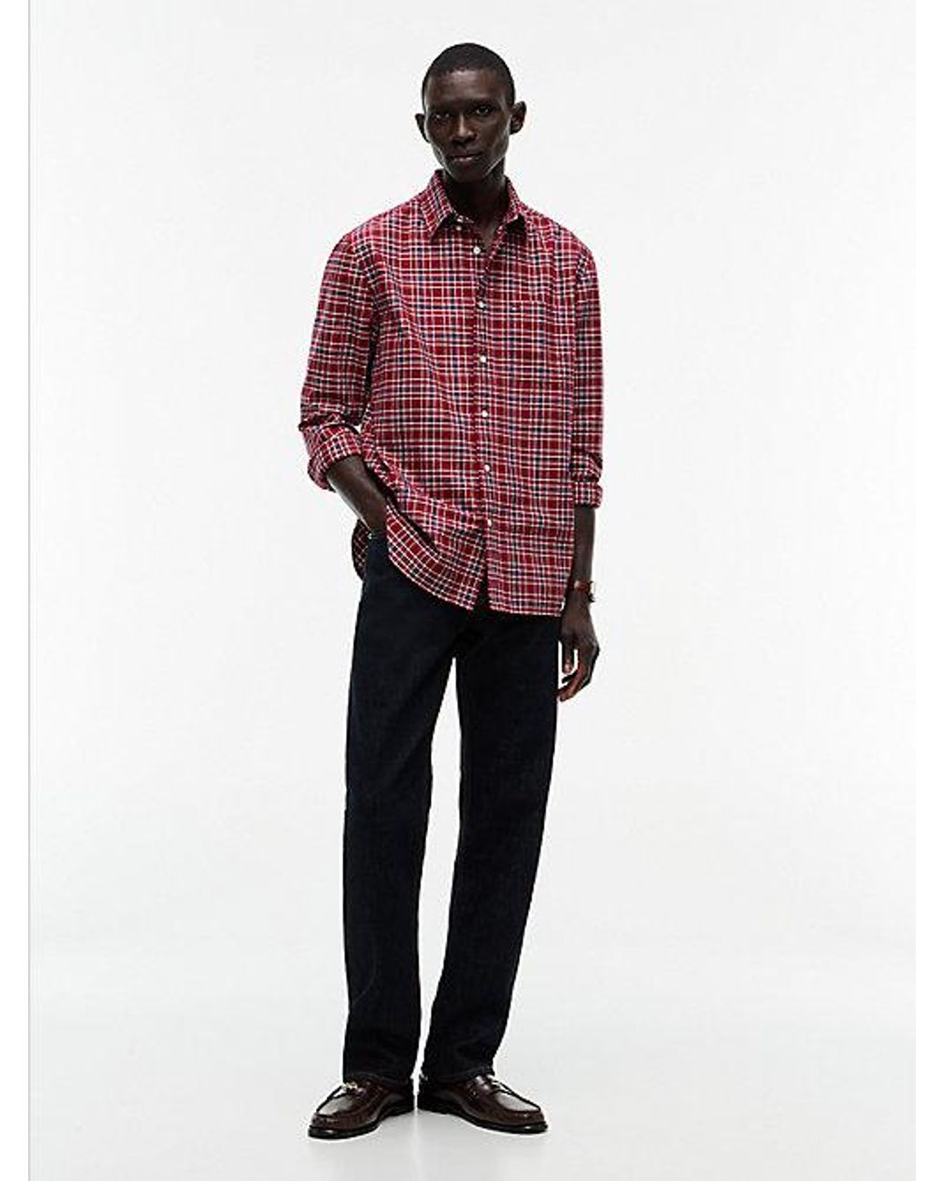Tommy Hilfiger Red Relaxed Fit Tartan Check Oxford Shirt for men
