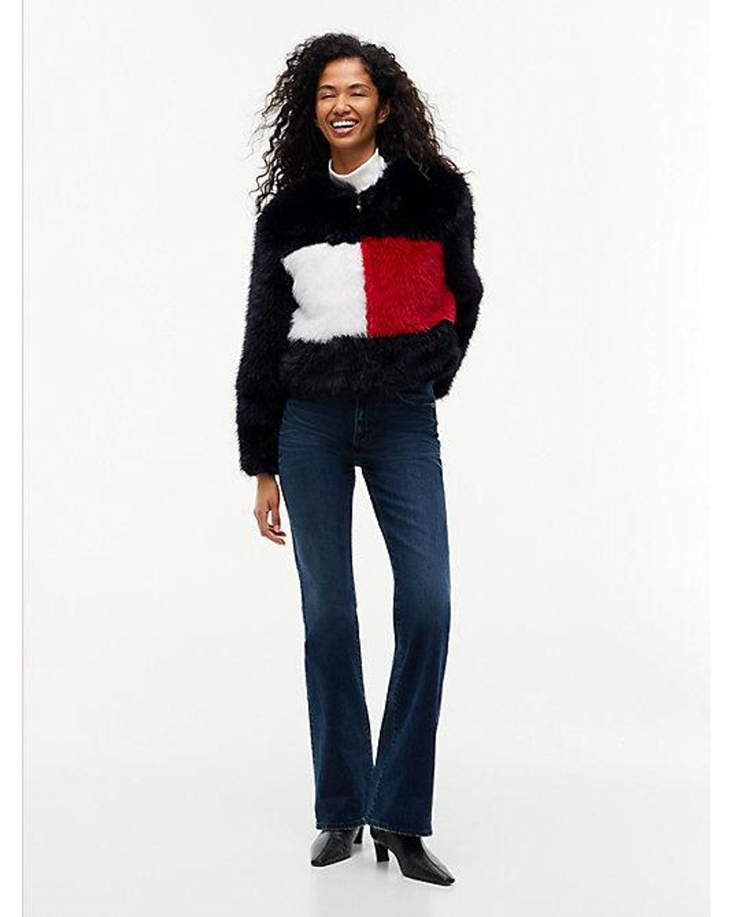 Tommy Hilfiger Blue Tommy Jeans Tommy Flag Colour Blocked Faux Fur Jacket