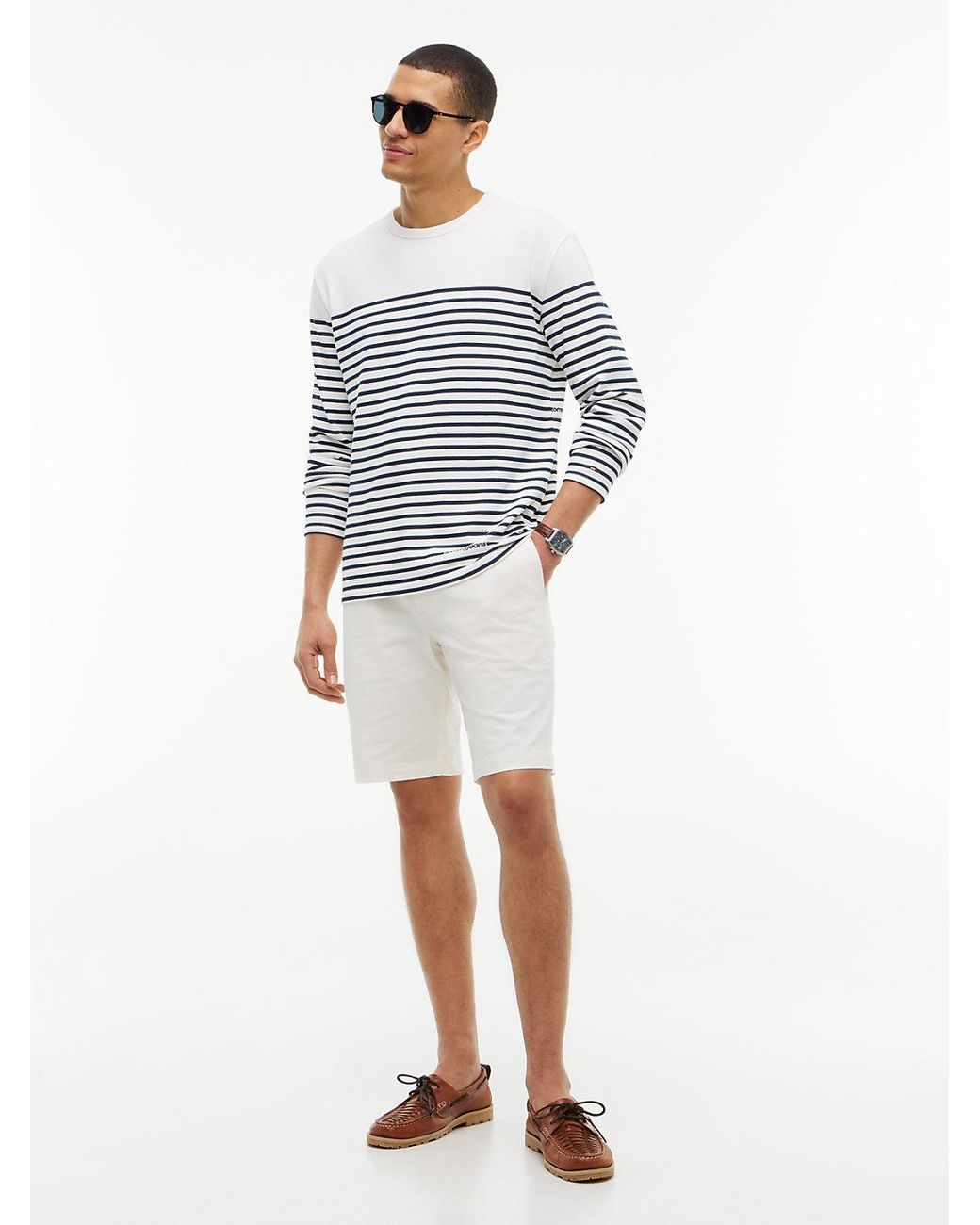 Tommy Hilfiger White Denton Twill Straight Fit Chino Shorts for men