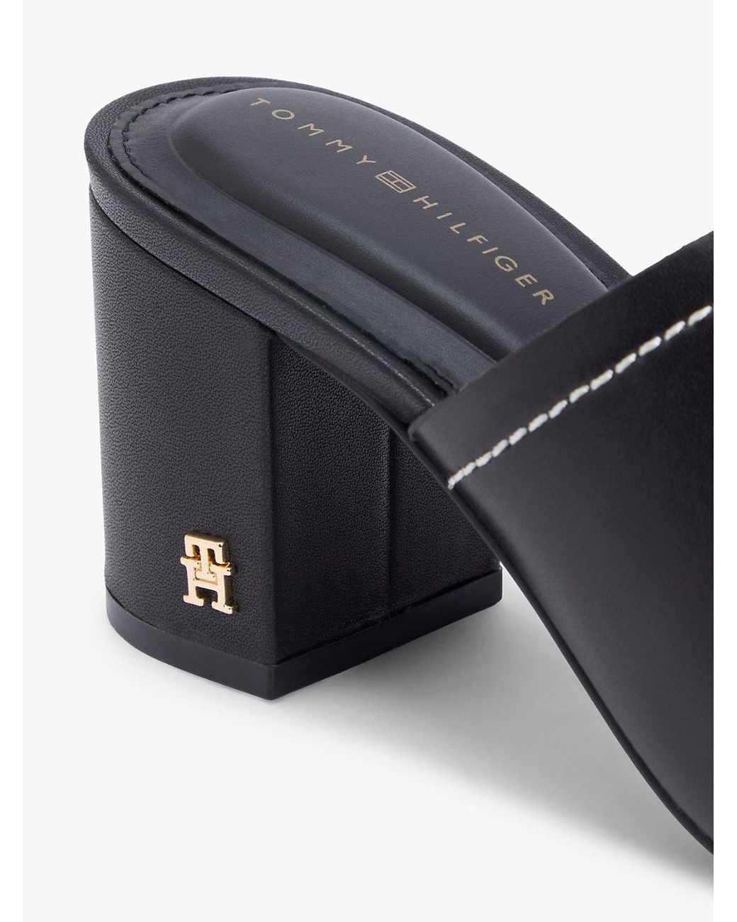 Tommy Hilfiger White Th Monogram Leather Block Heel Mules